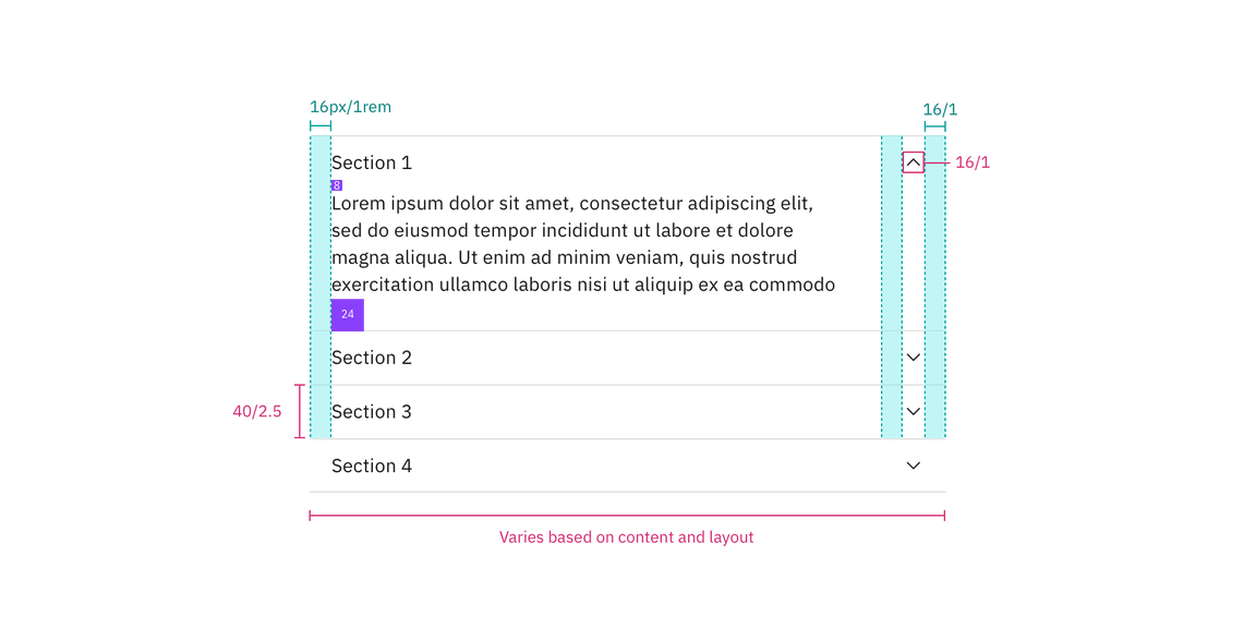 Structure and spacing measurements for accordion